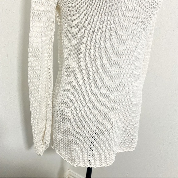 J. Jill Sweater Women Med White Mercerized Cotton Open Knit V-Neck  Cover Up EUC - Picture 3 of 8